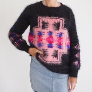Small Frize By Sheryll Swees Designer Black Pink Geometric Mohair Sweater M